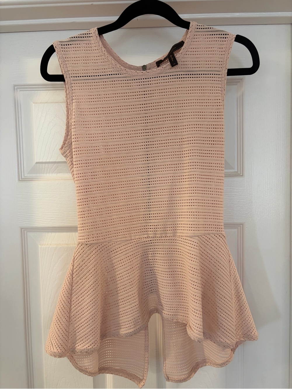BCBGMaxAzria Light Pink Eyelet Peplum Top